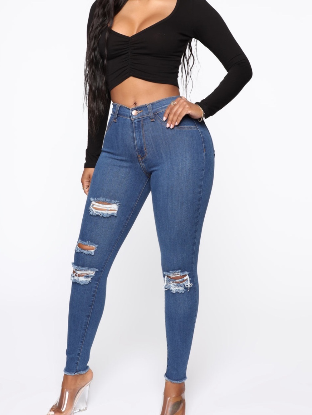 Fashion Nova Women's Ripped High-Rise Skinny Jeans in Blue